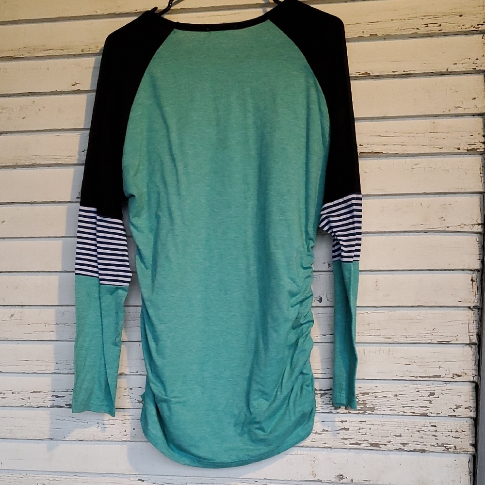 Teal and Black Long Sleeve Maternity Top - Picture 3 of 3